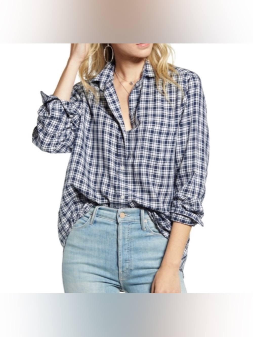 Grayson The Hero Blue Gingham Button-Down Shirt Size 02(S/M) Lyocell Long Sleeve